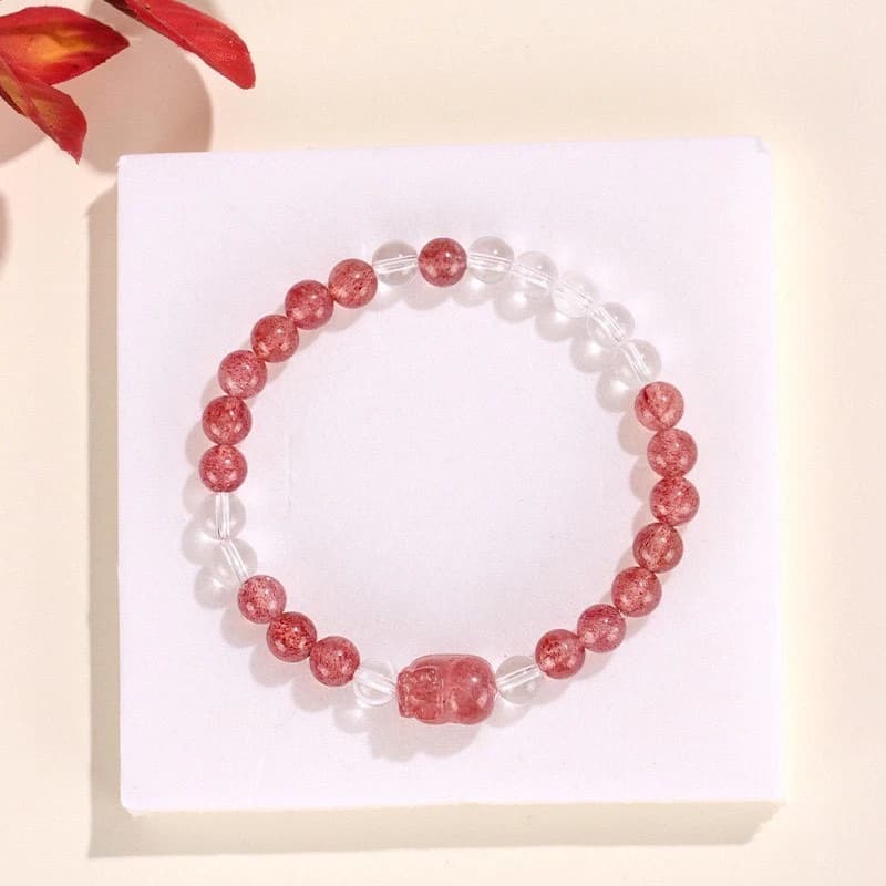 Vòng tay may mắn bằng đá mặt trắng pha lê dâu