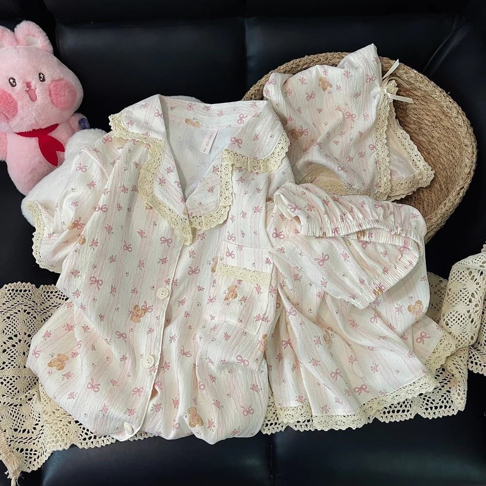 Bộ 3 Trong 1 Mây Cotton Bộ Đồ Ngủ Nữ Tay Ngắn + Quần Short + Quần Dài Đồ Ngủ Cho Nữ