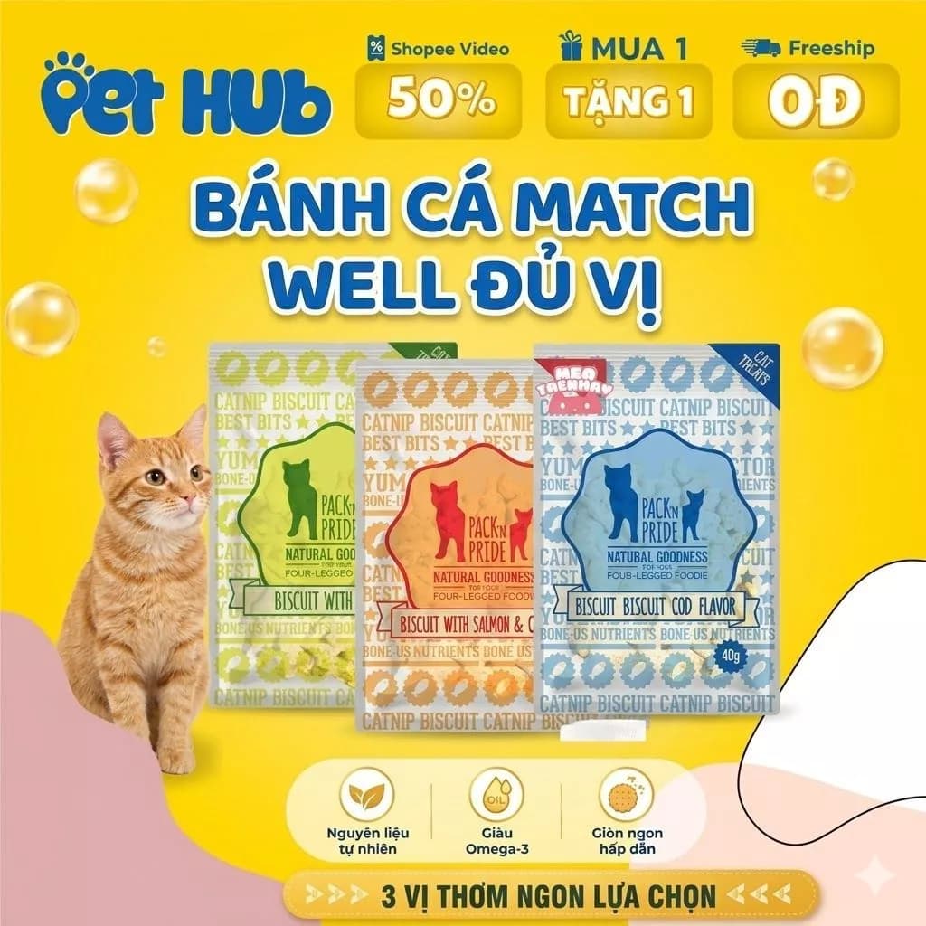 [COMBO 12- 9-6-3] Bánh Cá Match Well Gói 40g, Bánh Cá Catnip Cho chó mèo sạch răng thơm miệng