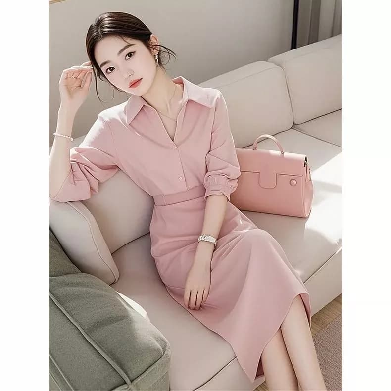 Phim truyền hình Hàn Quốc Người phụ nữ mặc áo sơ mi màu hồng chuyên nghiệp Bộ đồ hai mảnh nữ