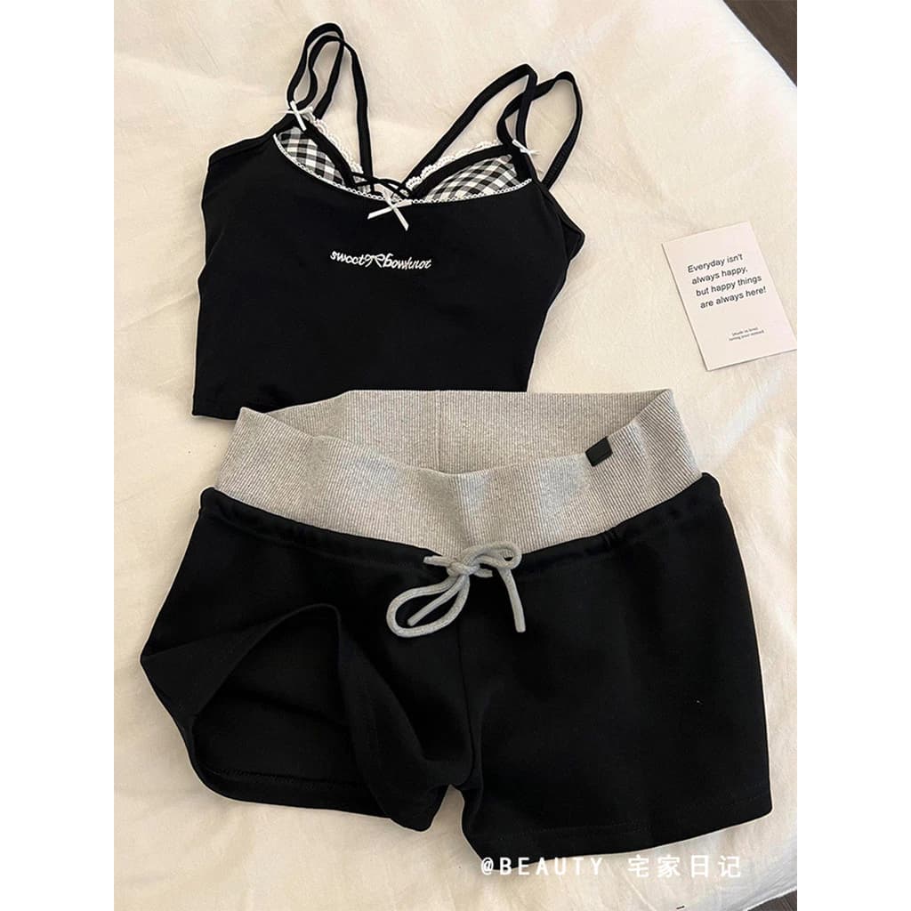 Quần short ống rộng nữ tính, kiểu dáng mỏng nhẹ mùa hè, phong cách Hàn Quốc, cạp cao, phối màu, thích hợp mặc ở nhà và c