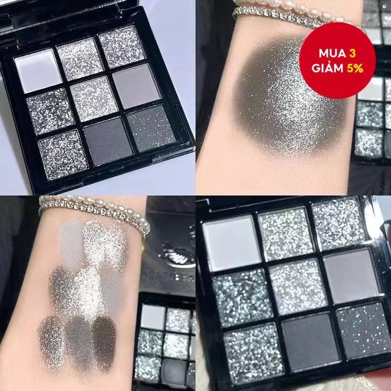 Bảng Phấn Mắt 9 Sắc Màu Nhũ Lấp Lánh, Tông Khói, Kim Loại, Punk, Xám Đậm, Đen, Phong Cách Trang Điểm Thời Trang, Có Thể Dùng Làm Quà Tặng..