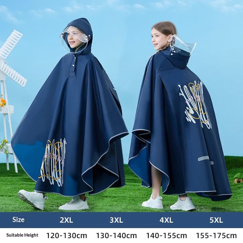 Áo mưa Poncho chống nước cho trẻ em có mũ trùm đầu và túi ba lô cho các hoạt động đi học và ngoài trời