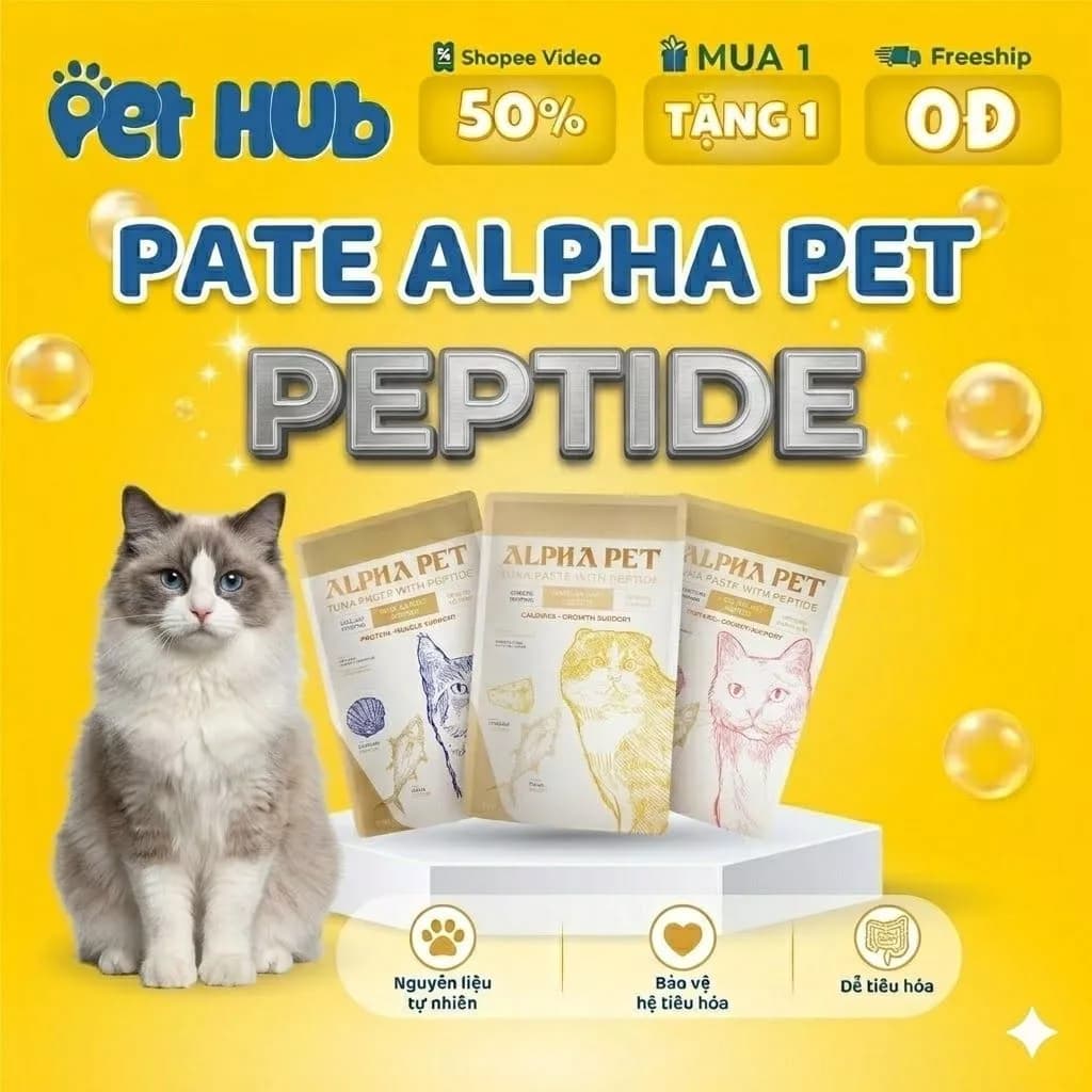 Pate Alpha Pet Cá Ngừ Cho Mèo Peptide Gói 60g - 8 Vị Topping
