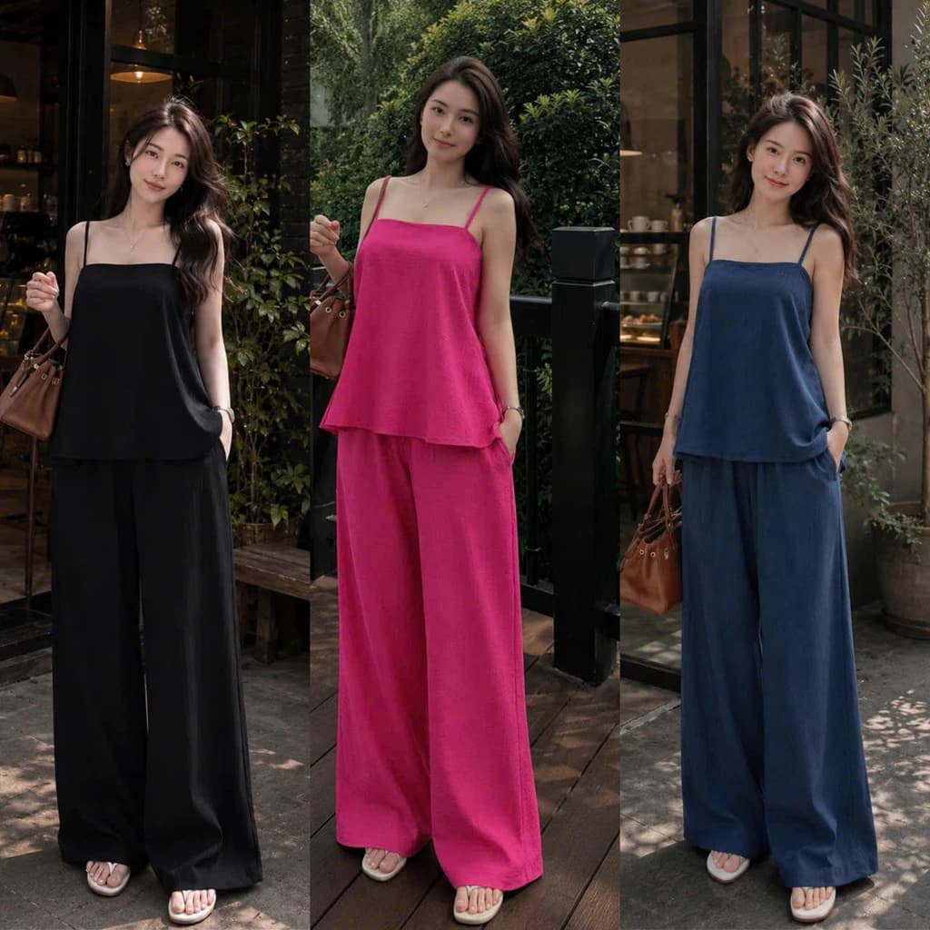 SET BỘ QUẦN SUÔNG ÁO 2 DÂY VẠT XÉO CÓ NHIỀU MÀU, VẢI ĐŨI MÁT MÙA HÈ  THOITRANGNAM1986