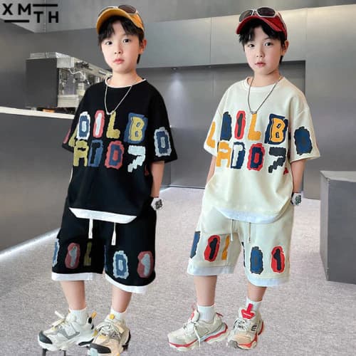 Đồ bộ hè bé trai size đại 18-50kg. Set áo phông quần đùi cotton mát form rộng mặc đẹp cho trẻ em nam 6-16 tuổi mẫu TD7