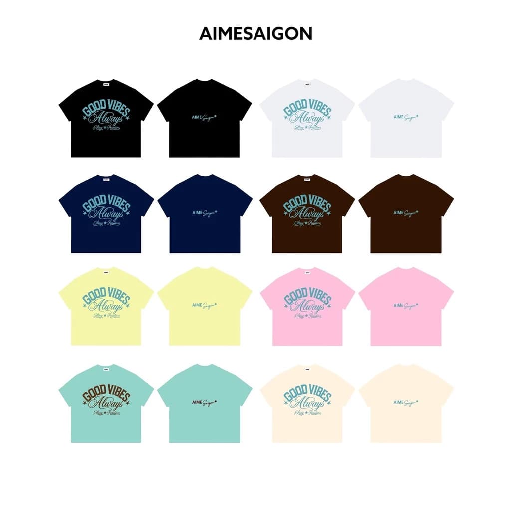 [MỚI] A13 Aimesaigon Áo Thun Boxy Local Brand Form Rộng Tay Ngắn Cotton " GOOD VIBES " Xanh Tiffany Blue Nam Nữ Unisex