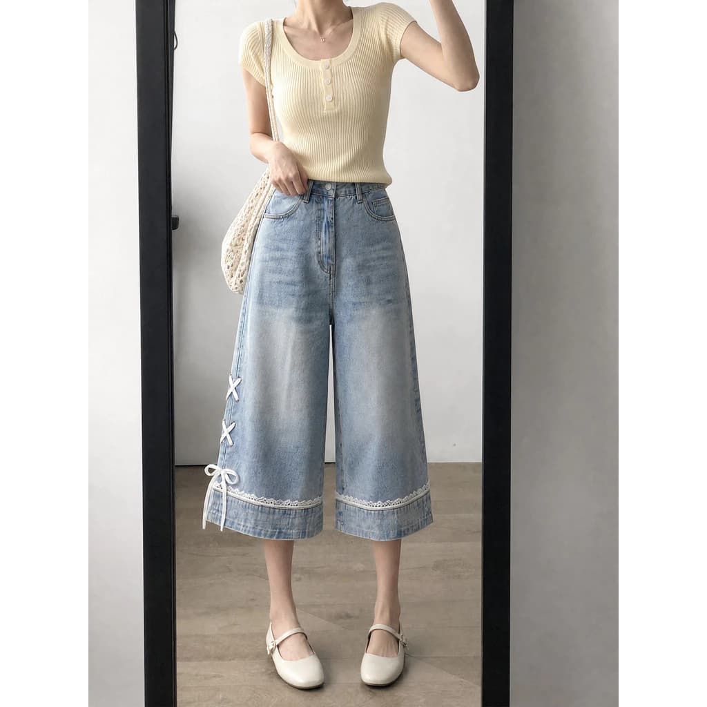 New American Ins High Street Retro Denim Shorts Niche High Waist Wide Leg Pants Large Size Hot Pants