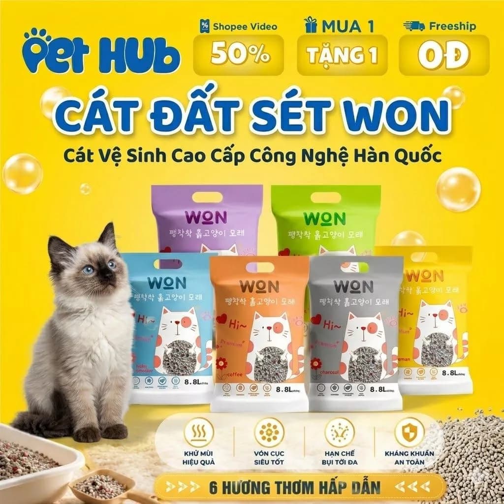 Cát Mèo WON Cát Vệ Sinh Cho Mèo Siêu Vón Nhanh – Túi 8.8Lbs (~4kg)