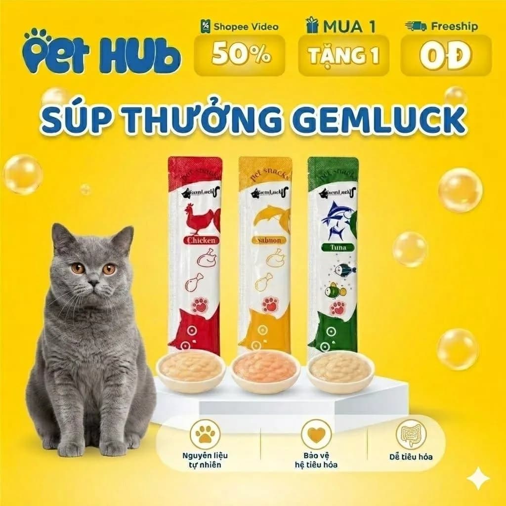 Súp Thưởng Gemluck Cho Mèo Mọi Lứa Tuổi Mèo Kén Ăn