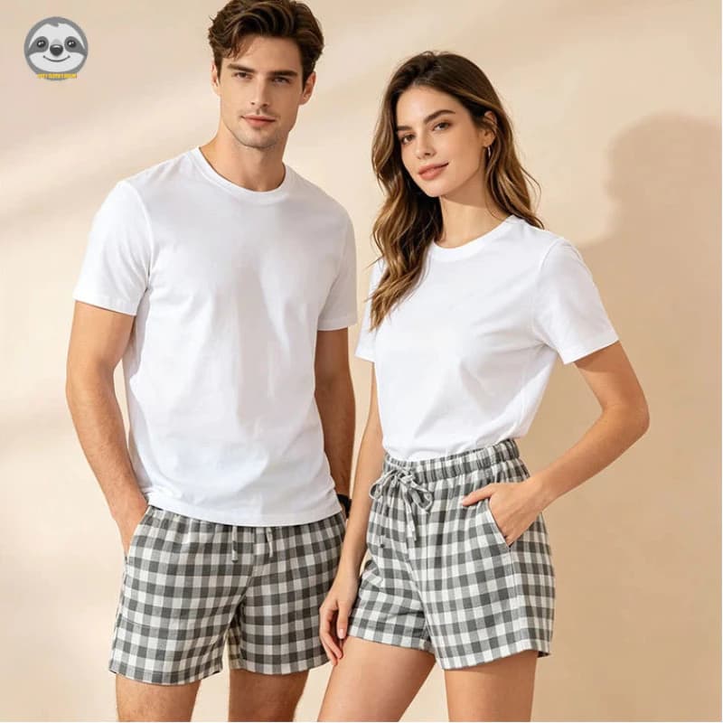 Quần short Cotton kẻ sọc dây rút phong cách cặp đôi / Quần short đi biển mỏng mùa hè / Quần short thời trang có thể mặc bên ngoài nhà