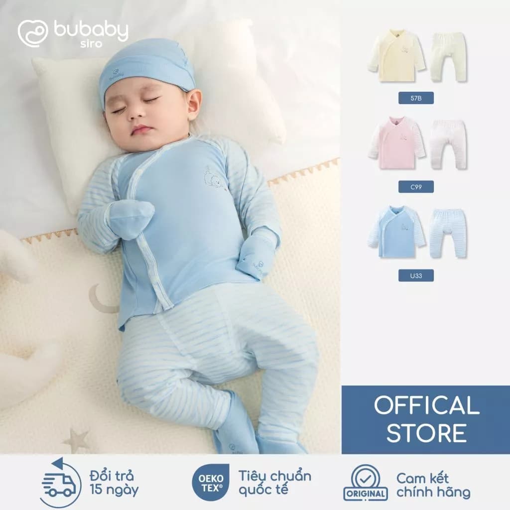 BU Baby Bộ dài tay cài chéo Little Pubby vải Siro, bộ sơ sinh | Quần áo trẻ em cao cấp | IVS110803
