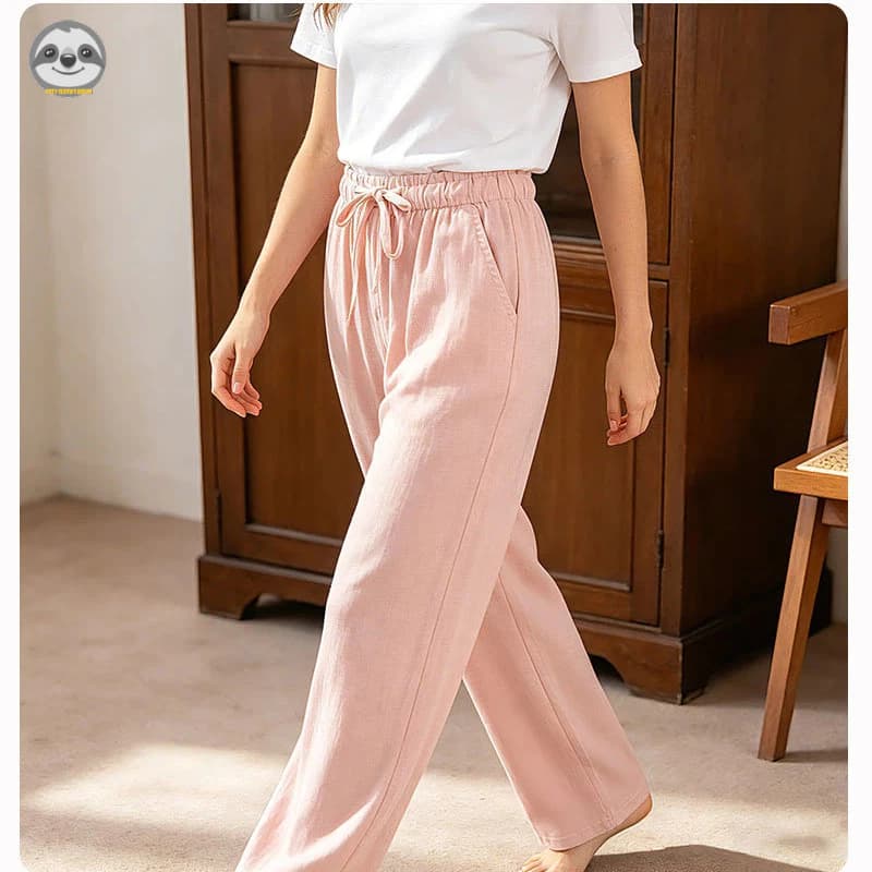 Phong cách Nhật Bản Phong cách Muji / Quần cotton nguyên chất dây rút màu trơn phong cách cặp đôi / Quần Pyjama cotton đôi mùa xuân mùa thu / Quần rộng rãi tại nhà