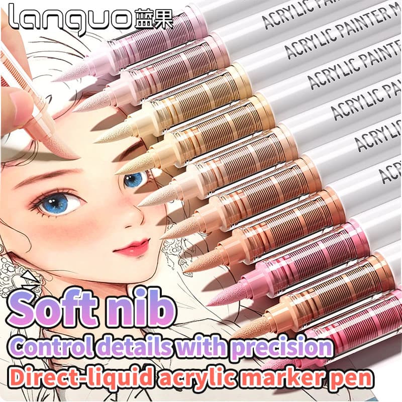 9 Màu Sắc / bộ Acrylic Sơn Nghệ Thuật Bút Đánh Dấu Bàn Chải Mềm DIY Graffiti Vẽ Sổ Tay Viết Tranh