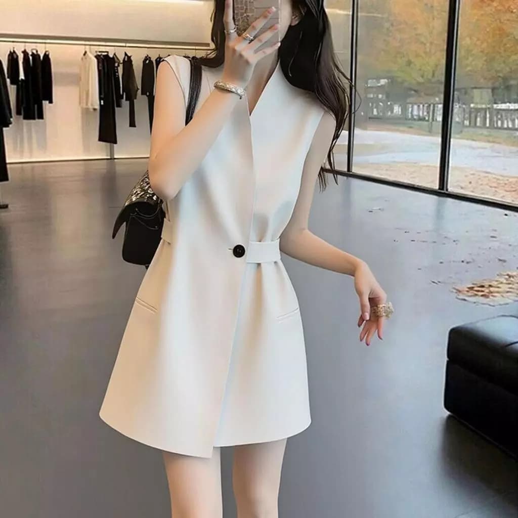 [Giảm Giá] Đầm Áo Vest Không Tay Hàn Quốc, Mỏng Nhẹ, Phong Cách Sang Trọng Đơn Giản Công Sở