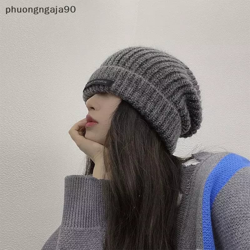 Lỏng đầu lớn đan mũ unisex Mohair Mũ len vá mặt nhỏ ấm lạnh Mũ mái vòm độ đàn hồi cao quần áo quần áo collocation