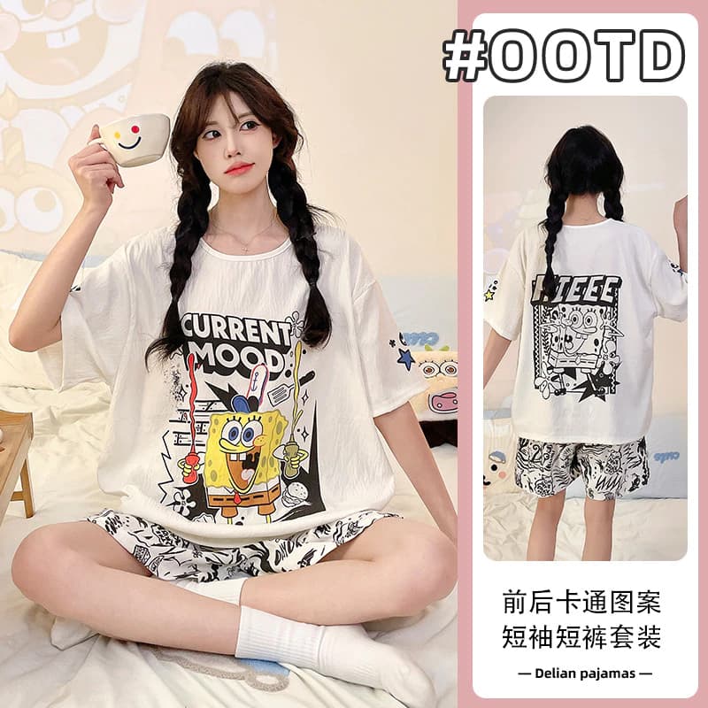 Bộ Đồ Ngủ Nữ Bộ Đồ Ngủ Mùa Hè Tay Ngắn Đồ Ngủ Người Phụ Nữ Hoạt Hình Dễ Thương Mặc Nhà Đêm