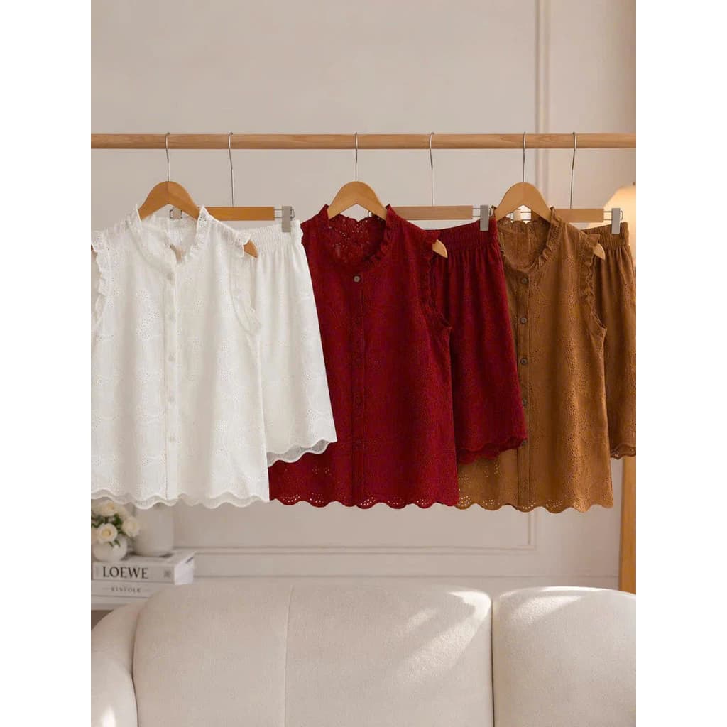 (May kỹ ) Set Bộ Nữ Xô Nàng Thơ – Áo Sát Nách Thêu Hoa Kèm Quần Phù Hợp Thời Trang LANO STORE