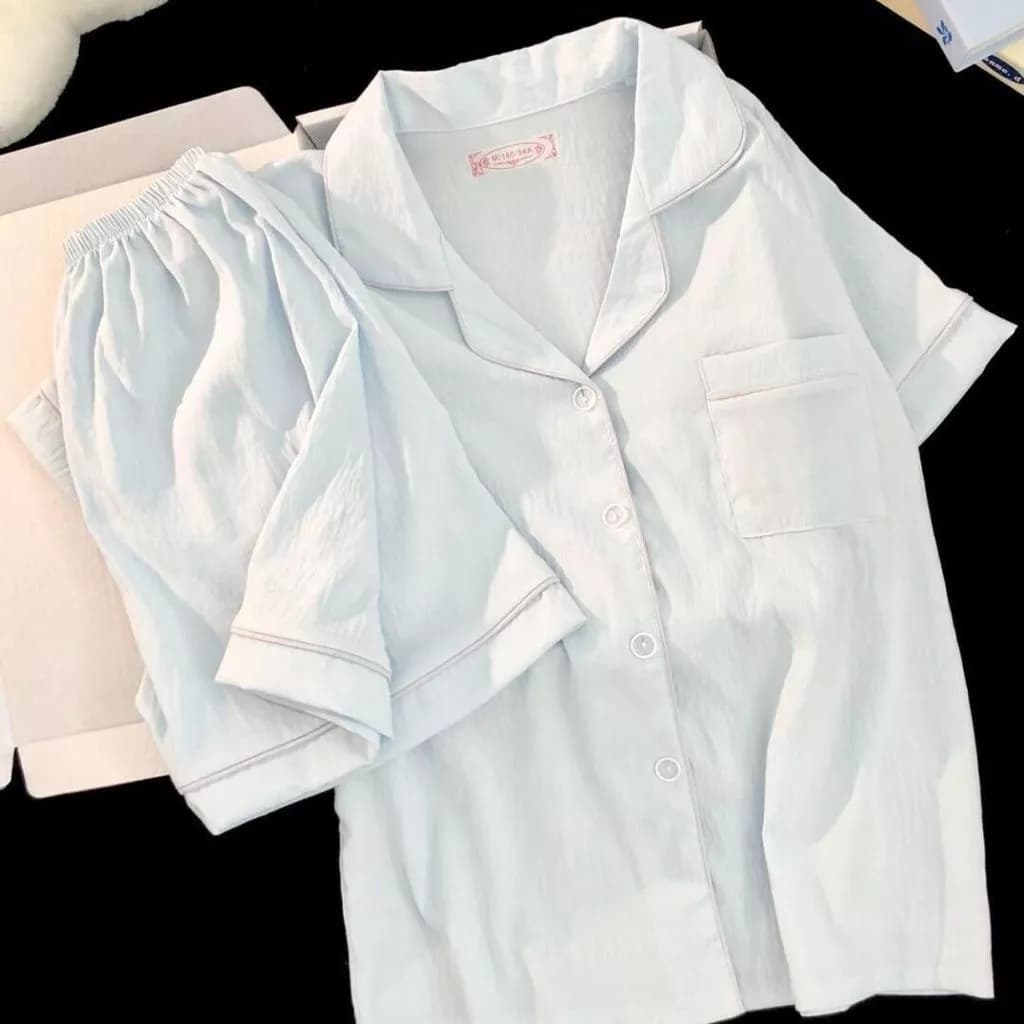 [-Order]-Bộ đồ ngủ vải cotton gạc cho nữ, kiểu dáng mùa hè, bộ quần áo ngắn tay, màu trơn, phong cách  chuẩn hàng qc