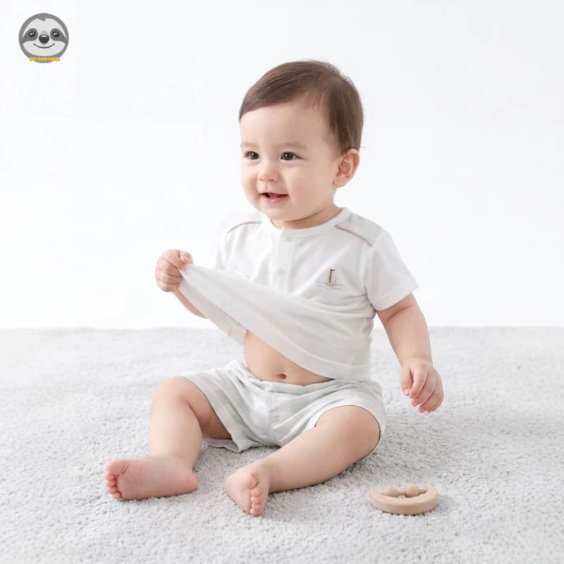 Quần Short ngắn tay đi thuyền cho bé Bộ đồ kẻ sọc Cotton nguyên chất / Quần áo trẻ em mỏng chất lượng cao mùa hè / Quần áo gia đình thoáng khí thoải mái