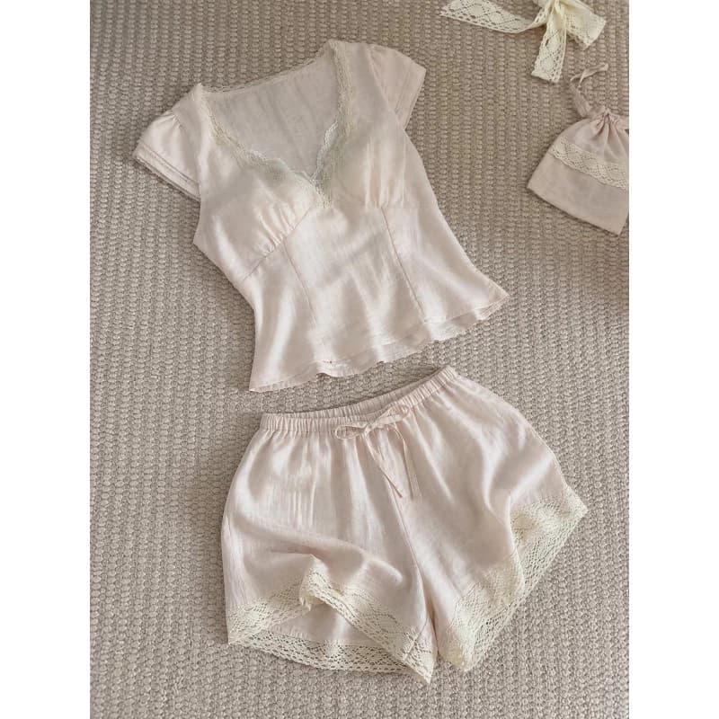 Bộ đồ ngủ có miếng đệm ngực Bộ quần short Vest ngọt ngào mùa hè dành cho nữ