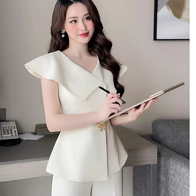 [NEW] Set Bộ Nữ Áo Cổ Cách Điệu + Quần Suông Dài Có Khóa KÉO Sang Chảnh Nữ Tính Co Giãn THOẢI MÁI