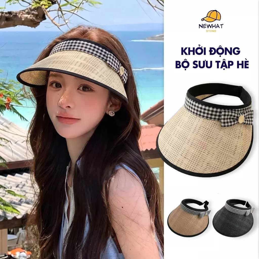 Mũ Cói Nửa Đầu Rộng Vành 2026 - Mũ Chống Nắng Cao Cấp UPF50+, Gấp Gọn, Thời Trang Nữ