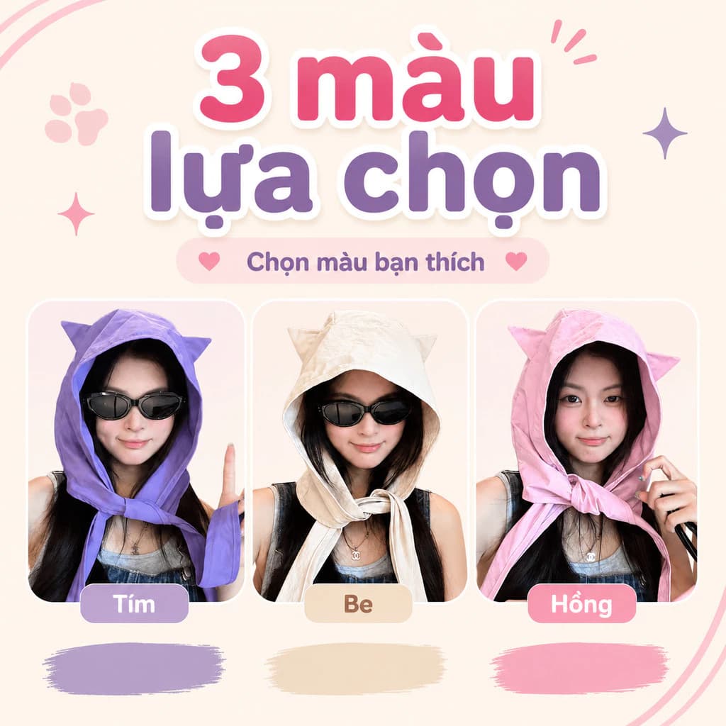 Mũ trùm tai mèo chống nắng mưa – Chất liệu nhanh khô, dây đeo Purple Little Devil, che chắn tiện lợi