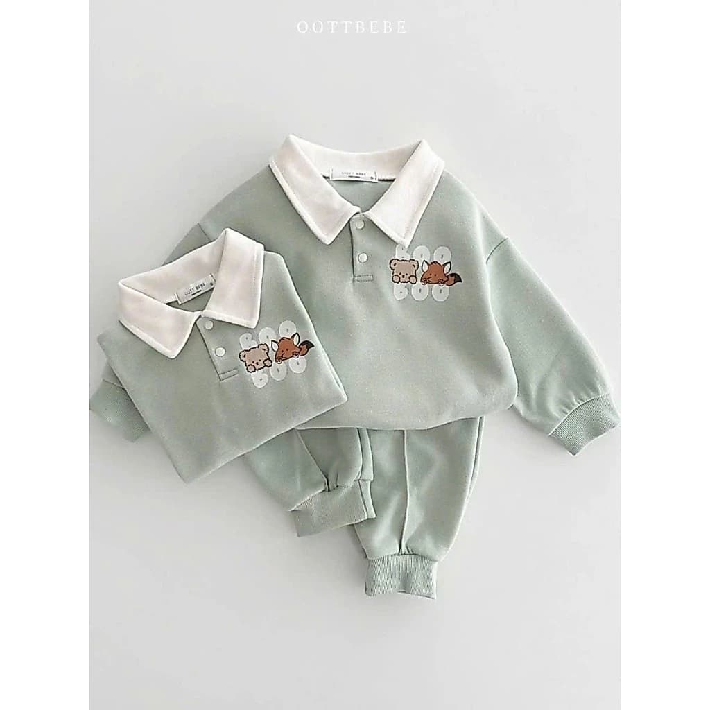 BỘ NỈ 2 DA CÓ CỔ IN SÓC CHO BÉ TRAI SIZE 10-23KG