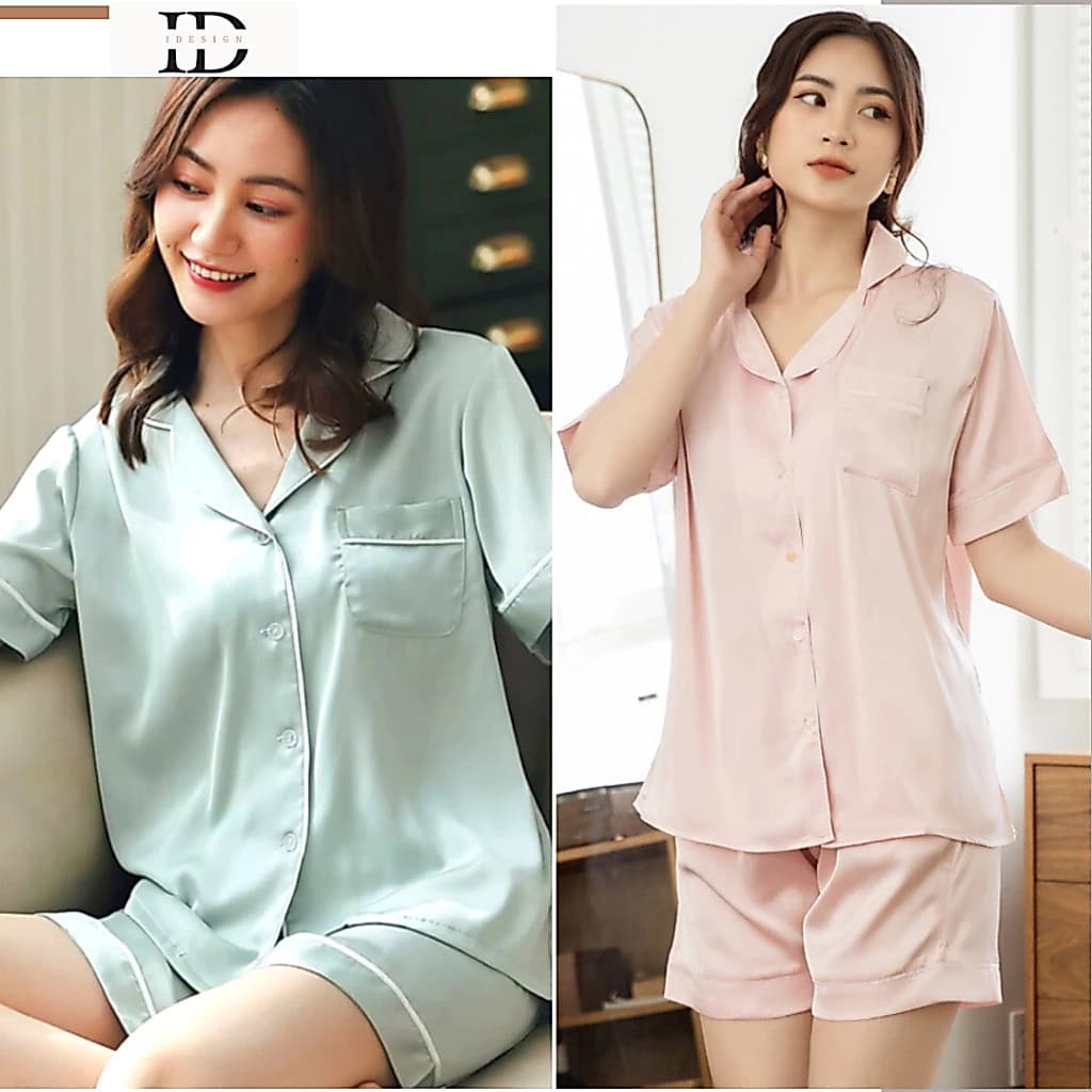 Bộ đồ ngủ nữ mùa hè cao cấp, bộ đùi lụa cộc tay mềm mại