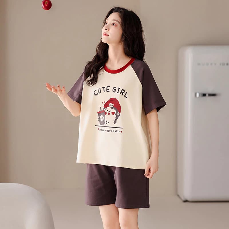 M-3XL Đồ Ngủ Người Phụ Nữ Cotton Bộ Đồ Ngủ Mùa Hè Tay Ngắn Bộ Đồ Ngủ Nữ Dễ Thương Carto