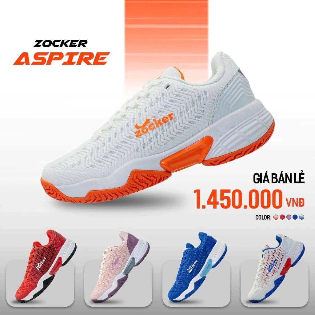 [CHÍNH HÃNG]GIÀY PICKLEBALL ZOCKER ASPIRE – ĐỈNH CAO BÁM SÂN & BẢO VỆ KHỚP GỐI