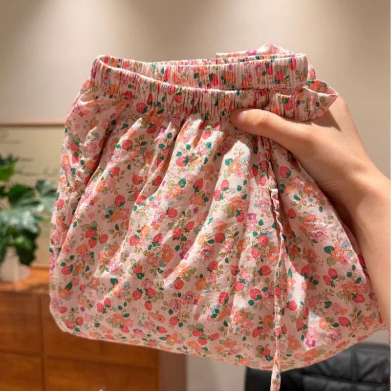 Hoa Nhỏ Màu Hồng Cotton Mùa Hè Rời Có Túi Có Thể Mặc Bên Ngoài Quần Nhà