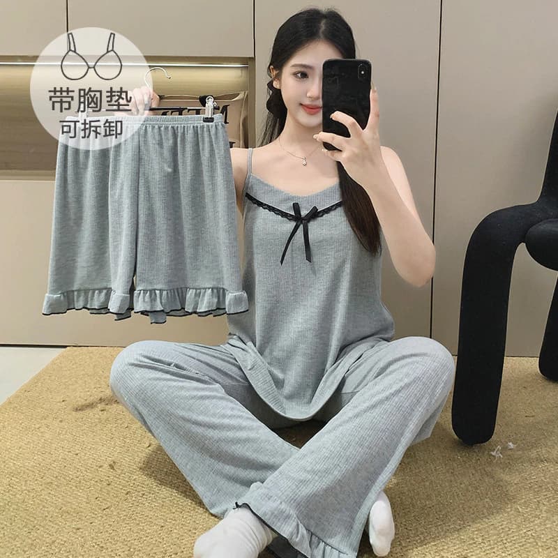 Bộ Đồ Ngủ Có Đệm Nữ 3 Trong 1 Bộ Đồ Ngủ Mùa Hè Spaghetti Dây Đeo Không Tay Đồ Ngủ Người Phụ Nữ