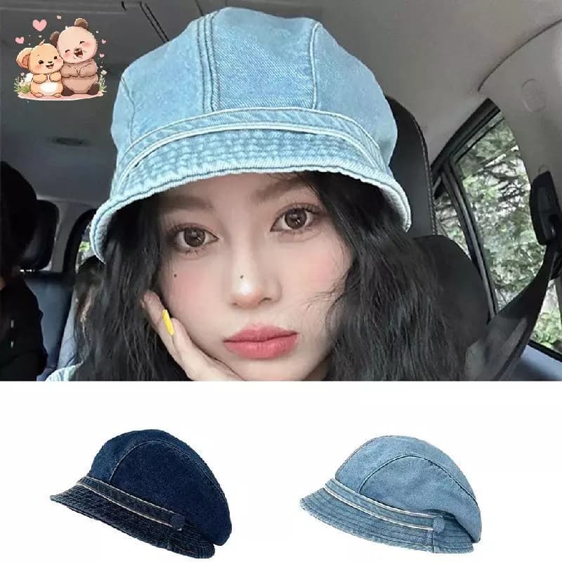 Jean Xô Mũ Thêu Trơn Mũ Cá Dân Gian Phong Cách Denim Cổ Điển Dễ Thương Mại Thời Trang