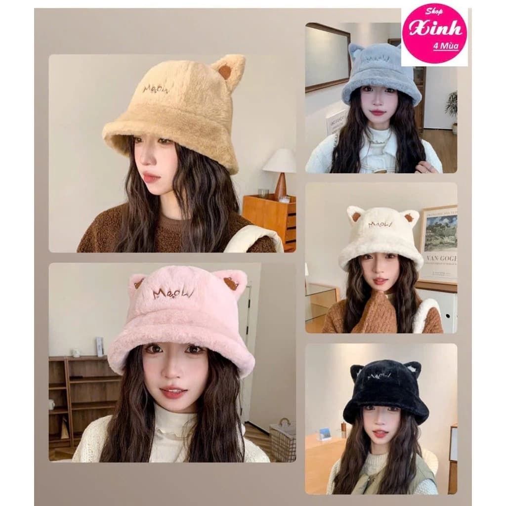 Mũ Bucket (MeoW) Nón Lông Thỏ Giữ Ấm Phong Cách Hàn Quốc Cho Nữ (L536SX4M)
