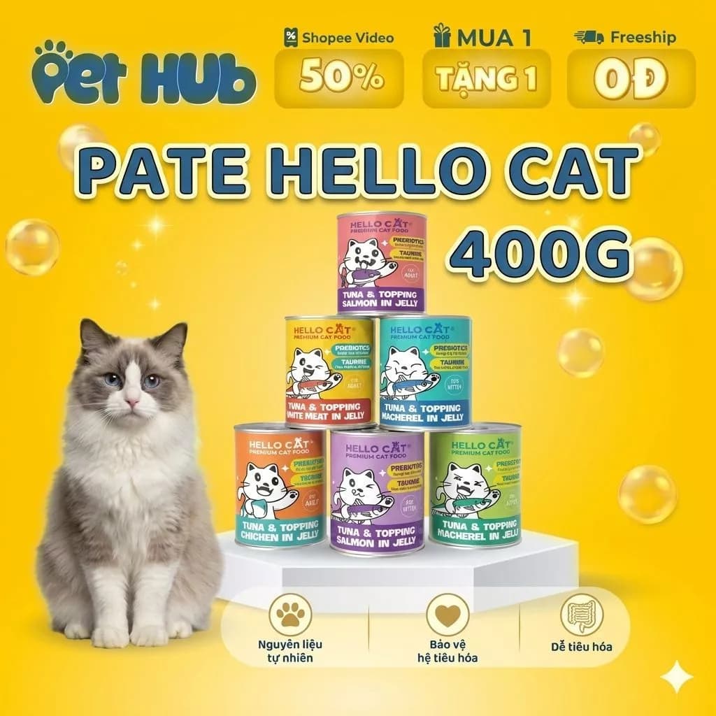 [400g] Pate Hello Cat Lon 400G Dành Cho Mèo Mọi Lứa Tuổi