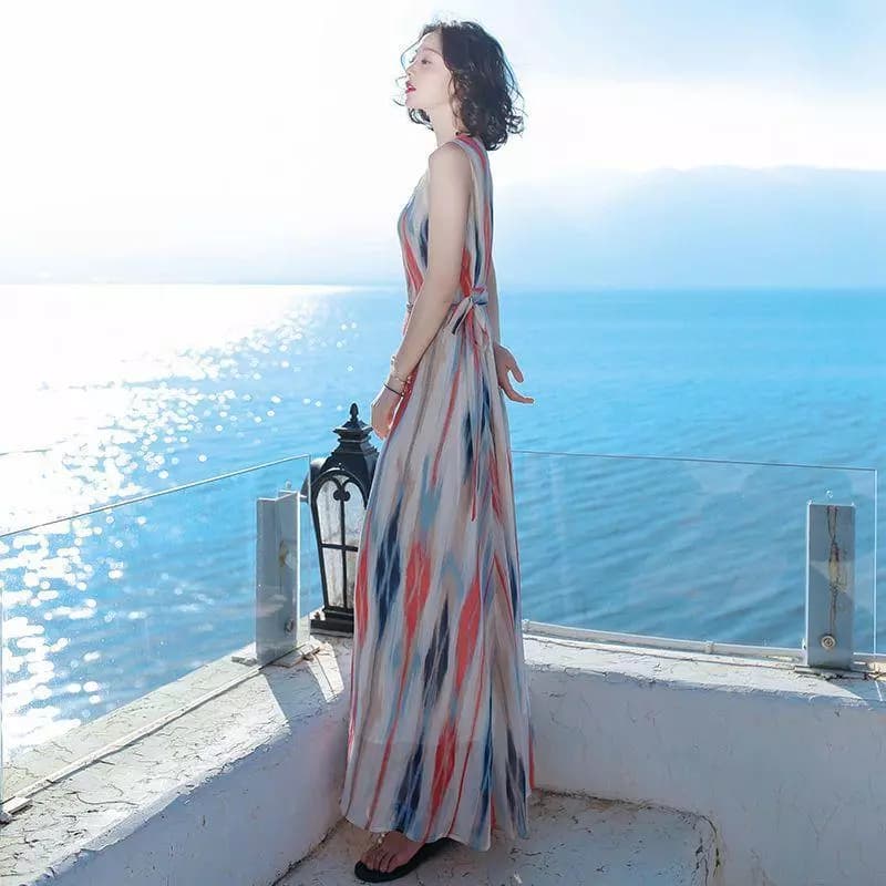 Đầm voan phong cách Bohemian 40-70kg Ôm hơn trông dài phong cách bé gái mặc đi nghỉ bên bờ biển