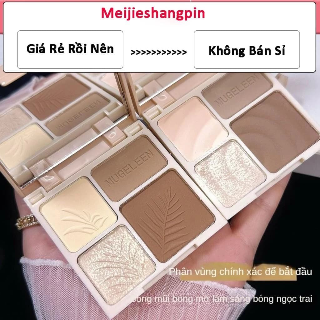 MUGE LEEN Tạo Khối Bảng Phấn Bắt Sáng 3D 4 Màu Tự Nhiên