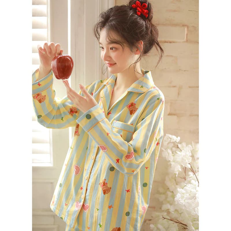 Bộ Đồ Ngủ Cotton Nguyên Chất Phong Cách Nhật Bản, Thích Hợp Mùa Xuân - Thu