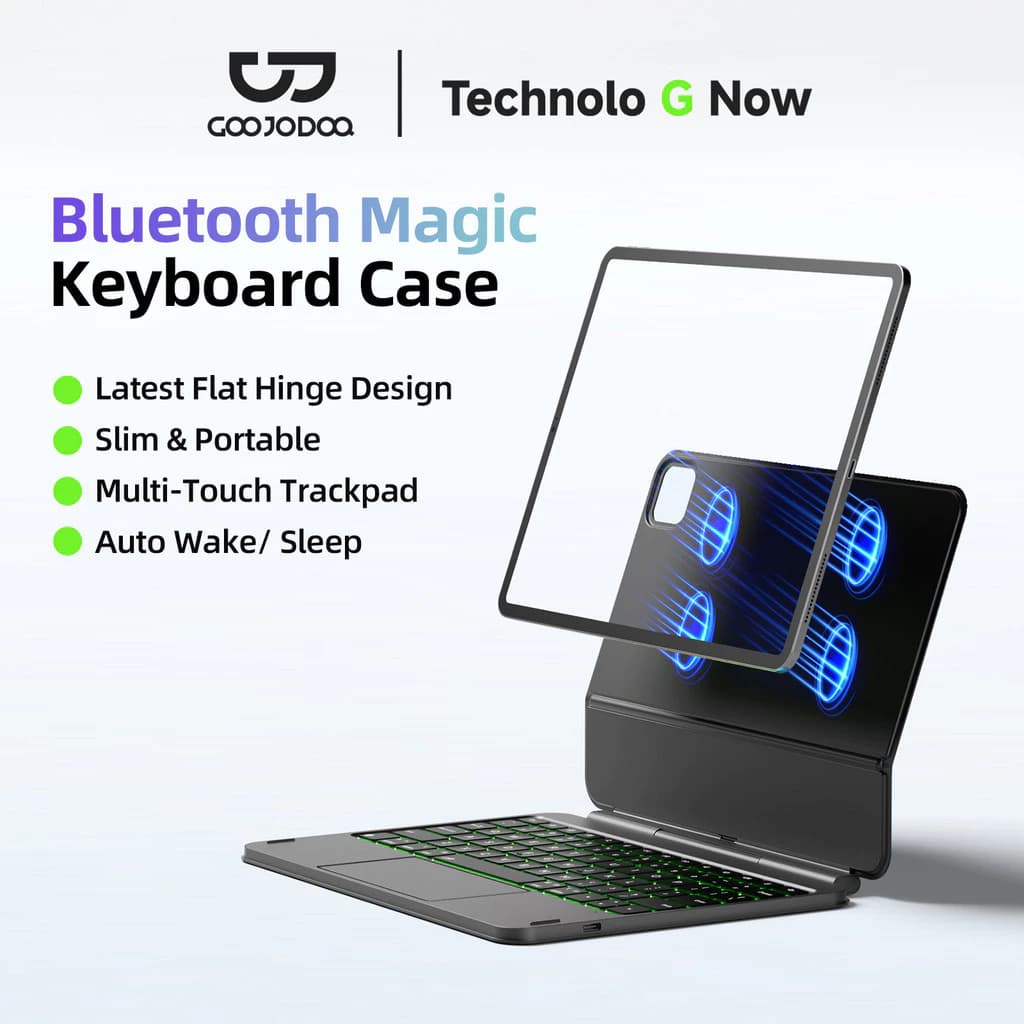 Bàn phím Bluetooth GOOJODOQ có bản lề phẳng, lực nâng từ tính mạnh và đèn nền có thể điều chỉnh cho iPad Pro 11/12.9/Air