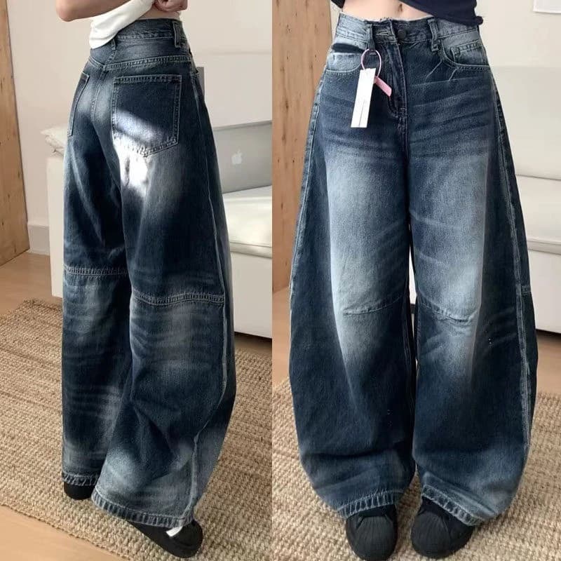 women's jeans vintage machete washed wide-leg new arrival american style loose slimming and straight mop pants