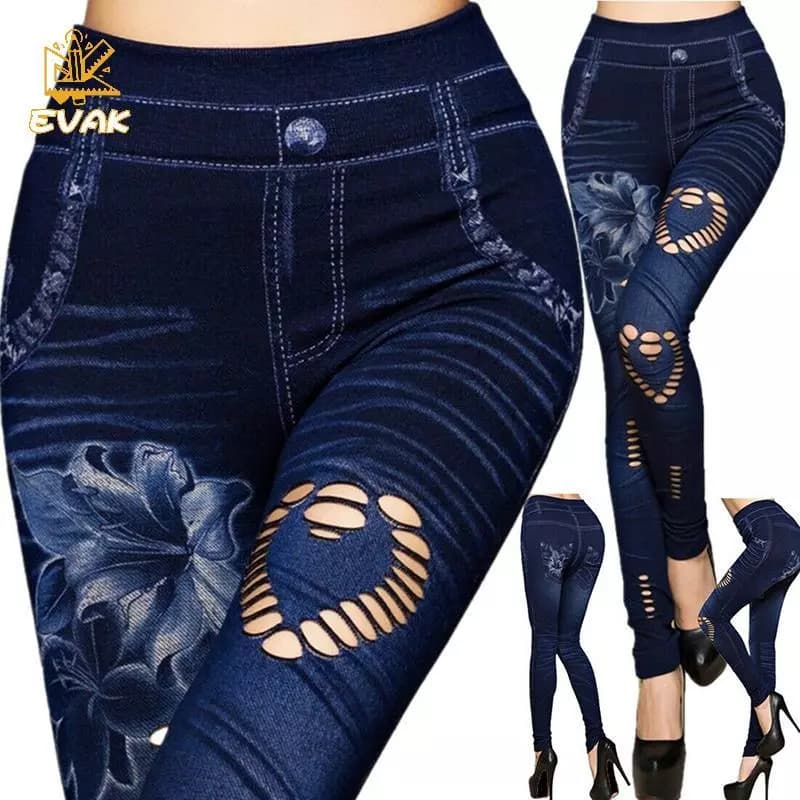 Alittlesetrtu Gợi Cảm Nữ Giả Denim Jean Slim Fit Quần Legging Quần Quần Co Giãn Legging VN