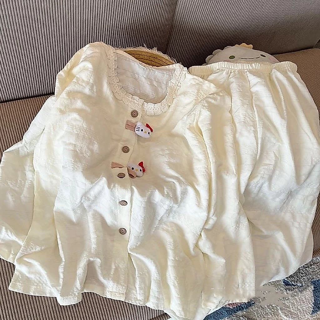 𝑶𝒏𝒊.𝑺𝒉𝒐𝒑_ Đồ Bộ Pyjama Kèm Mặt Gấu Nổi Dễ Thương , Đồ Bộ Dài Tay Chất Đũi Dễ Thương Mặc Ở Nhà