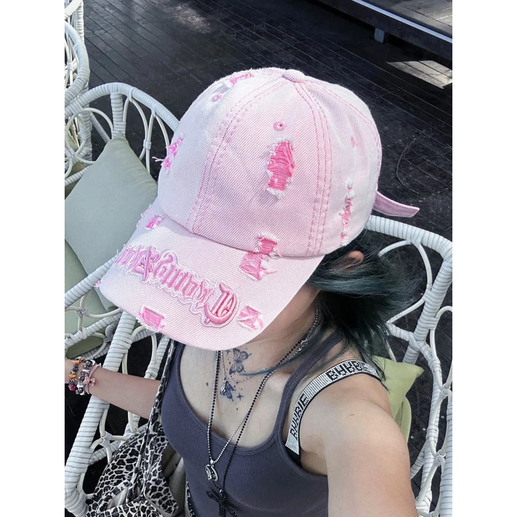 Mũ bóng chày thêu chữ màu hồng Nữ đường phố mùa hè Hip Hop
