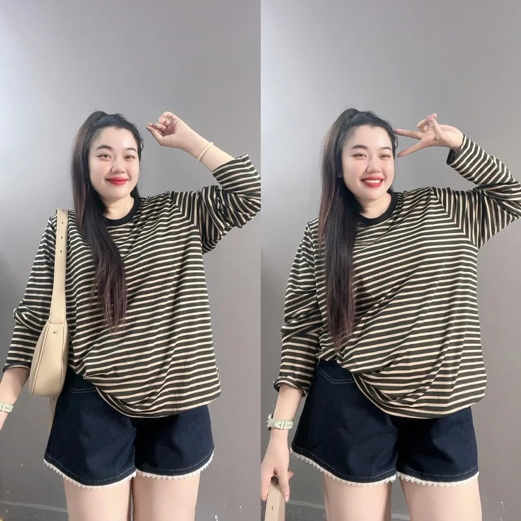 Áo thun Bigsize nữ tay dài kẻ sọc ngang form rộng , chất cotton co giãn thoải mái, basic 50-92kg - A296
