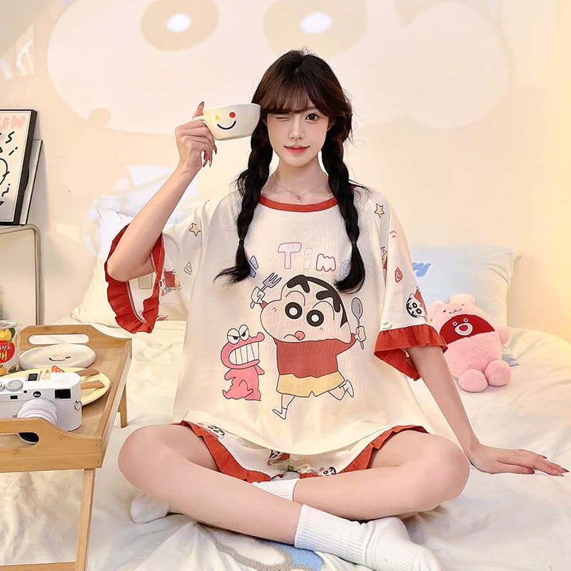 Bộ Đồ Ngủ Nữ Bộ Đồ Ngủ Mùa Hè Tay Ngắn Đồ Ngủ Người Phụ Nữ Hoạt Hình Dễ Thương Mặc Nhà Đêm