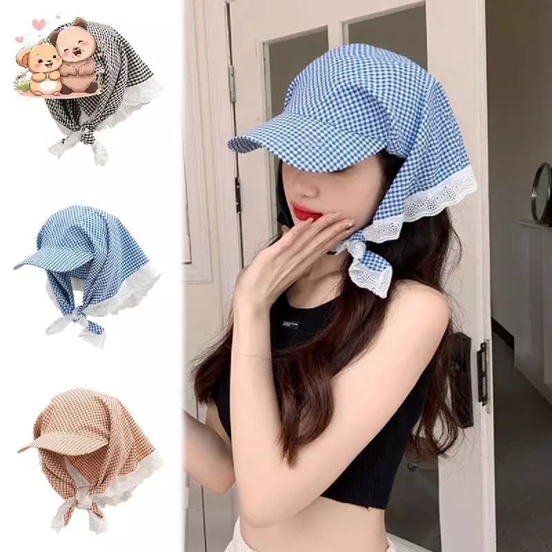 Mũ Bóng Chày Kẻ Sọc Khăn Trùm Đầu Thường Ngày Mũ Chống Nắng Ren Cạnh Băng Khăn Trùm Đầu Đi Biển Mũ Chống Nắng