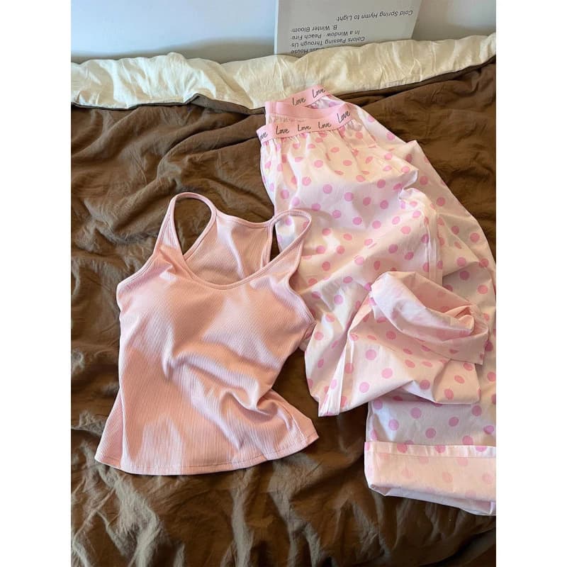 Bộ Đồ Ngủ Màu Hồng Ngọt Ngào Có Miếng Lót Ngực Nữ Mùa Hè Áo Vest Quần Homewear Suit