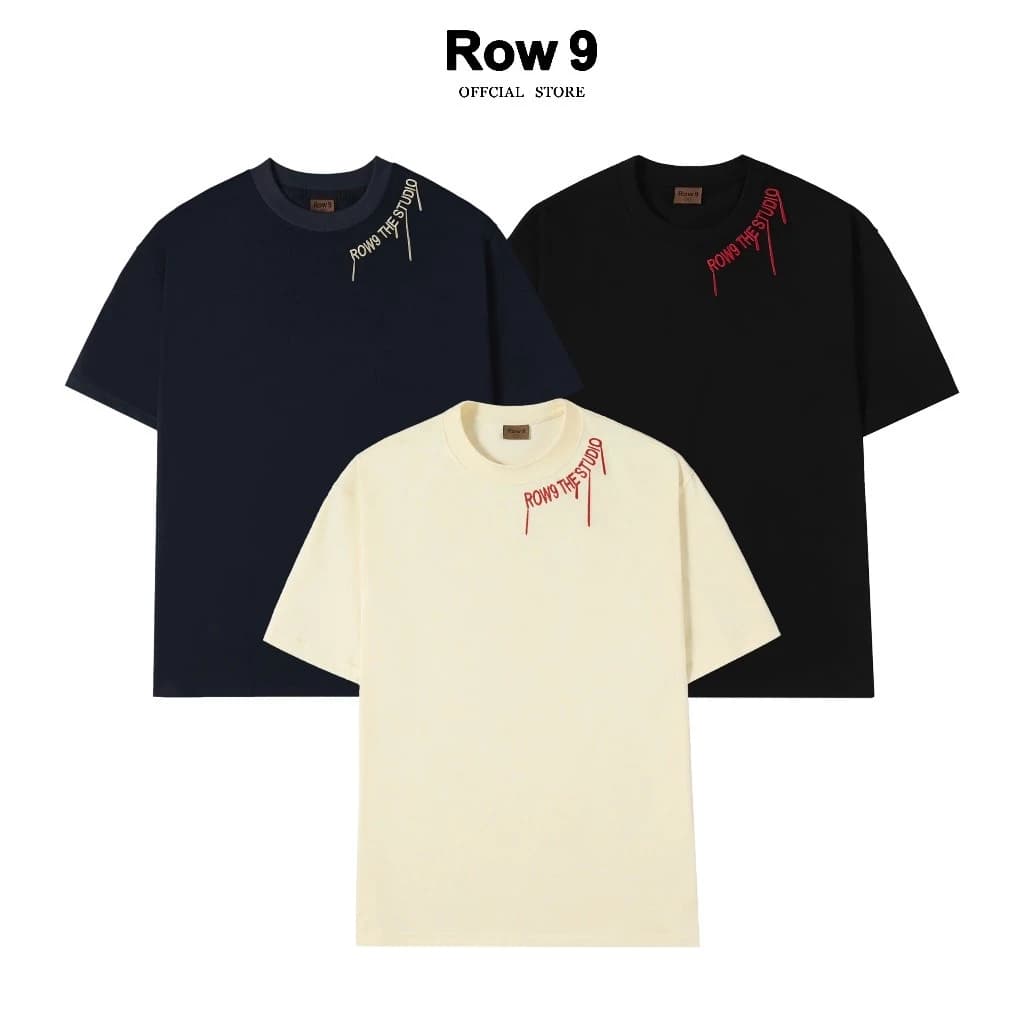 Áo Thun Nam Nữ Thêu Đỏ Cotton Mềm 2 Chiều 250 gsm  , thương hiệu Row9 mã hàng APR.010
